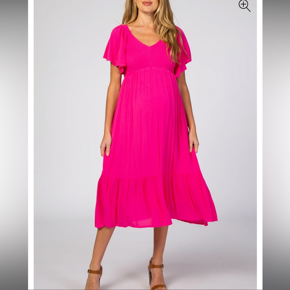 PinkBlush smocked midi maternity dress